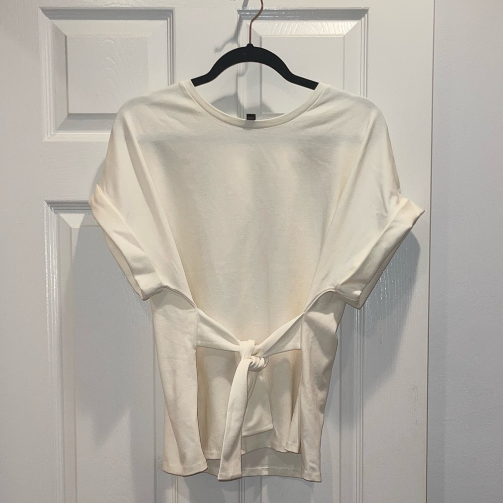 Express Cream Short Sleeve Shirt with Wrap Tie - Size Medium